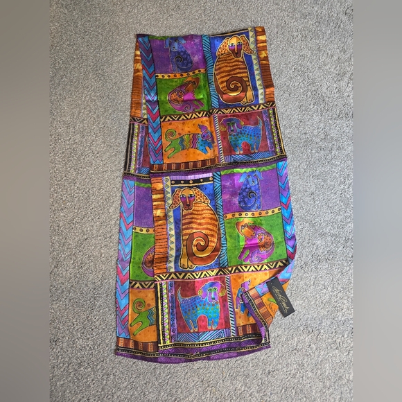 Laurel Burch Classic 100% Silk Dog Tails Patchwork Scarf LBS195 Funky Colorful - Picture 2 of 6